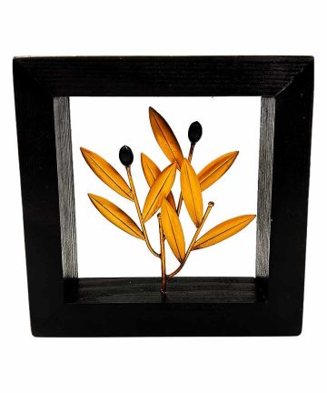 Χειροποίητο Μπρούτζινο Κάδρο “Νεαρό Κλαδί Ελιάς σε Shadow Box”